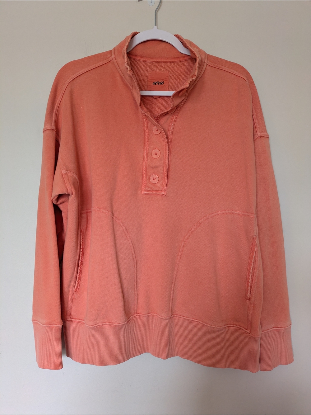 aerie Coral Button Pullover Sweatshirt Sz S